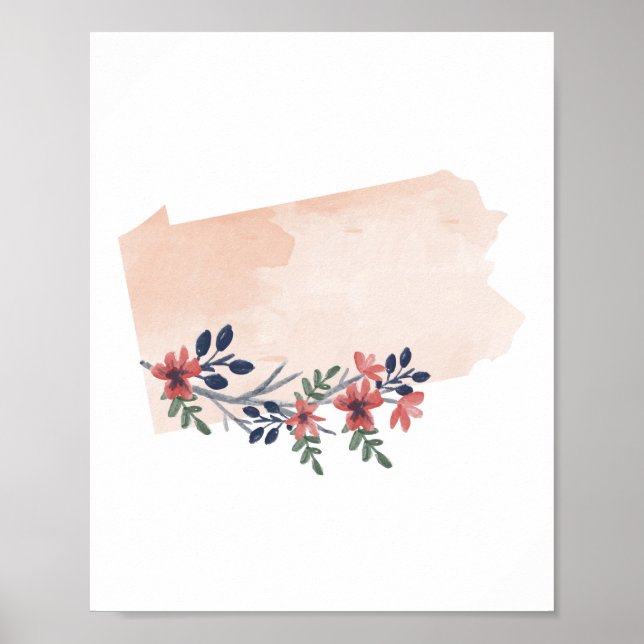 Pennsylvania Floral Watercolor Staat Poster (Vorne)