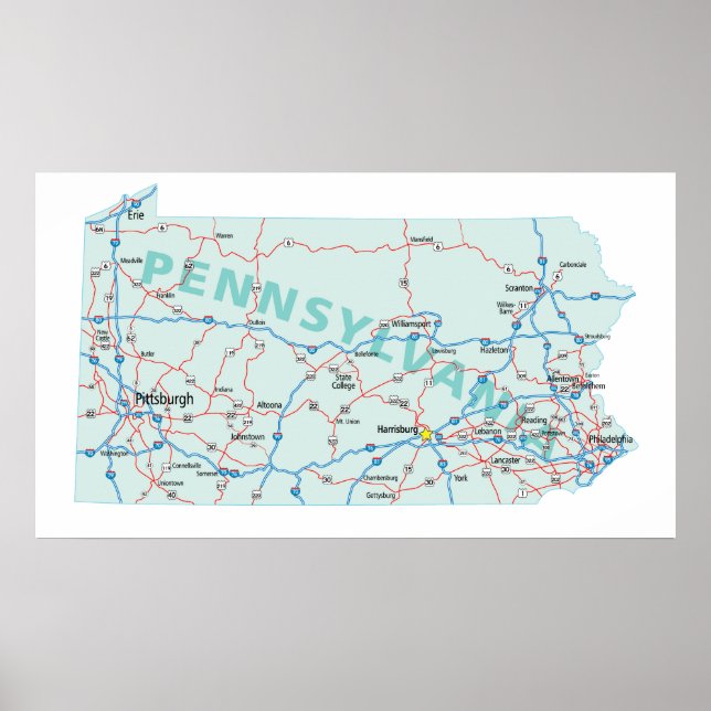 Pennsylvania Interstate Map drucken Poster (Vorne)