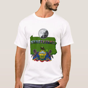 Pennsylvania-Karte, Quarter, Flag und Bildtext T-Shirt