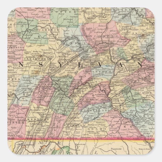 Pennsylvania Karte von Mitchell Quadratischer Aufkleber (Vorderseite)
