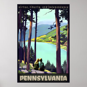 Pennsylvania Keystone Junge Mädchen und Hund Reise Poster