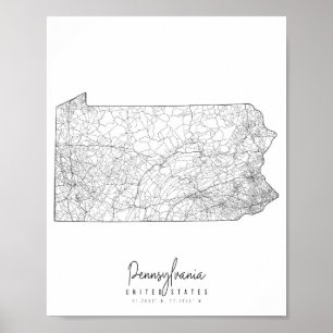 Pennsylvania Minimal Street Karte Poster