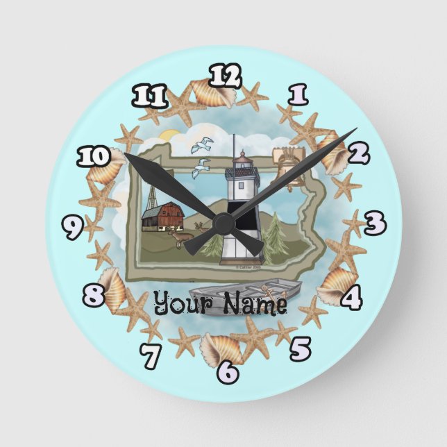 Pennsylvania Muschel Leuchtturm Runde Wanduhr (Vorderseite)