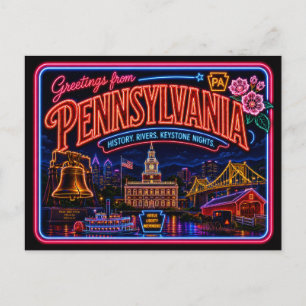 Pennsylvania Neon State Retro Vintage Postkarte