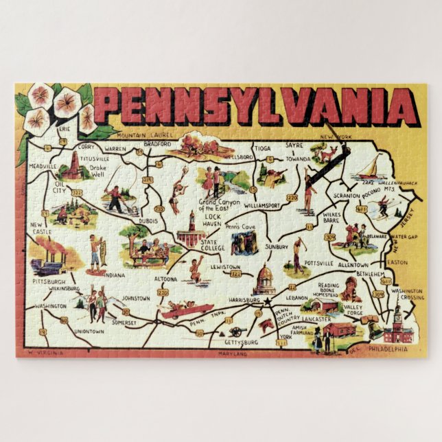 Pennsylvania-Postkarten-Kartenpuzzle Puzzle (Horizontal)