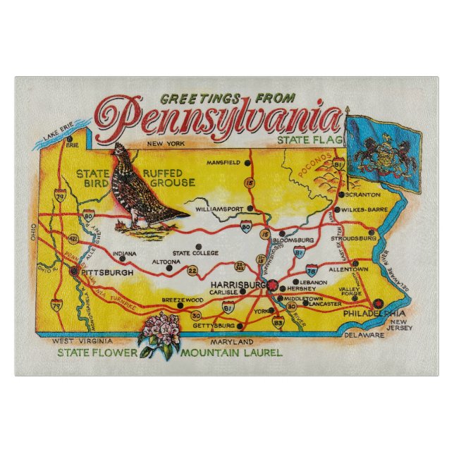 Pennsylvania Postkartenkarte Schneidebrett (Vorderseite)