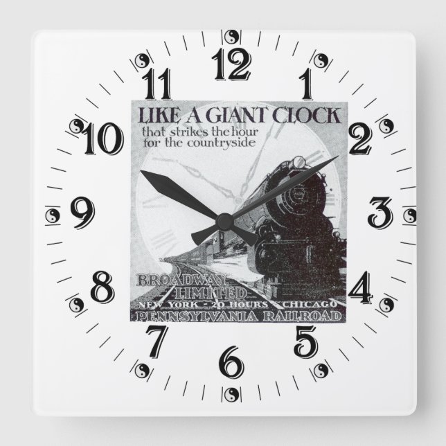 Pennsylvania Railroad Broadway Limited 1929 Quadratische Wanduhr (Vorderseite)