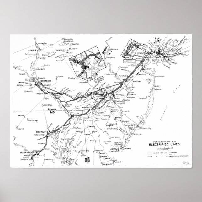 Pennsylvania Railroad Electrified Lines Map 1956 Poster (Vorne)
