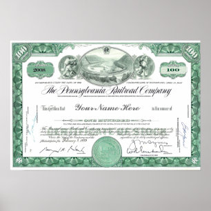 Pennsylvania Railway CUSTOM Stock Certificate Poster