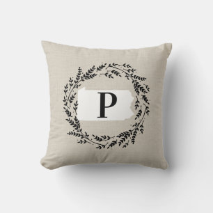 Pennsylvania Rustic Wreath Monogram Throw Kissen