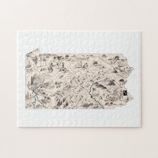 Pennsylvania Shaped Vintag Picture Map Puzzle (Horizontal)