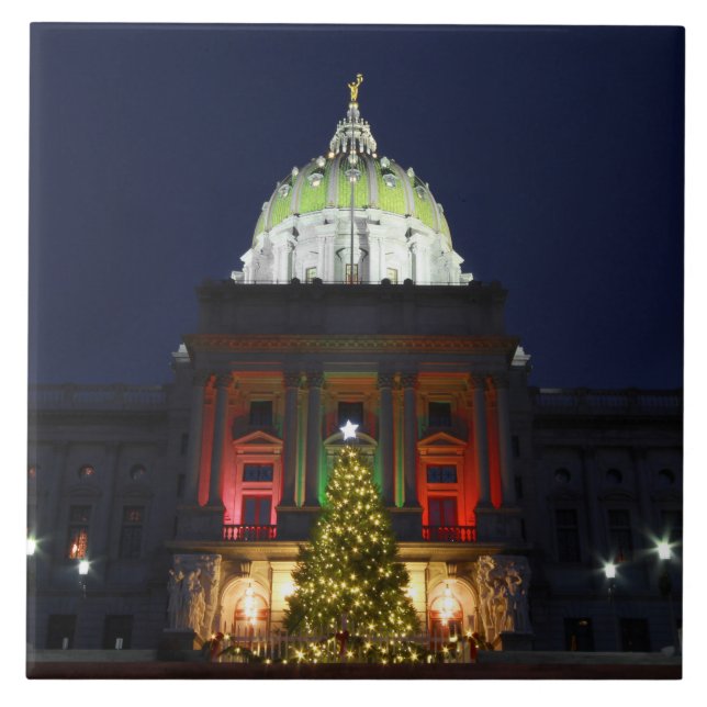 Pennsylvania Staat Hauptstadt Weihnachtsbaumleucht Fliese (Vorderseite)