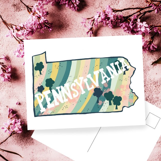 Pennsylvania Staat Karte Illustriert kühl farbig (Pennsylvania State Map Illustrated Bold Colorful Postcard
)