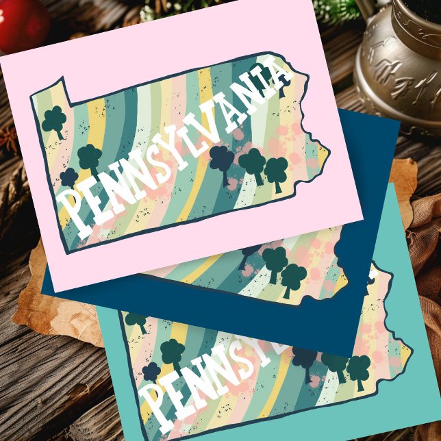 Pennsylvania Staat Karte Illustriert kühl farbig (Pennsylvania State Map Illustrated Bold Colorful Postcard
)