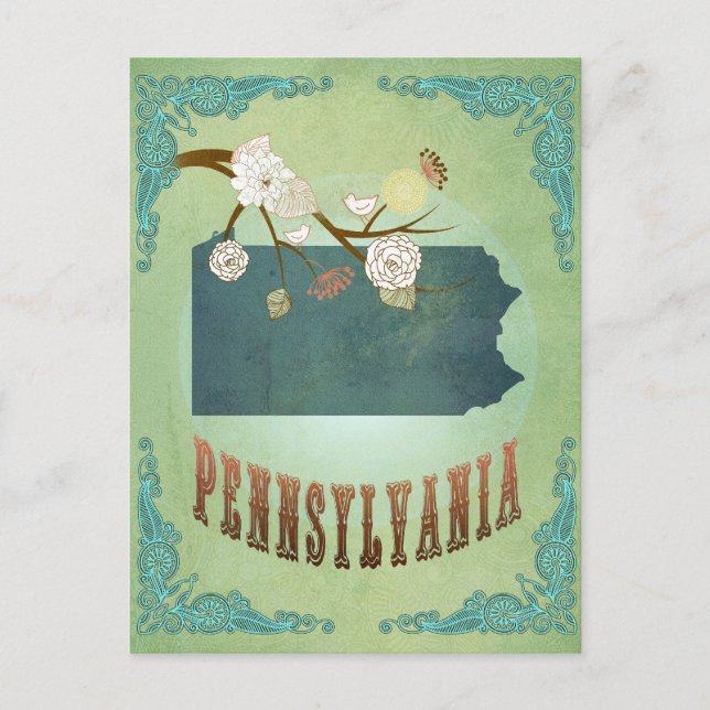 Pennsylvania-Staatskarte – Grün Postkarte (Vorderseite)