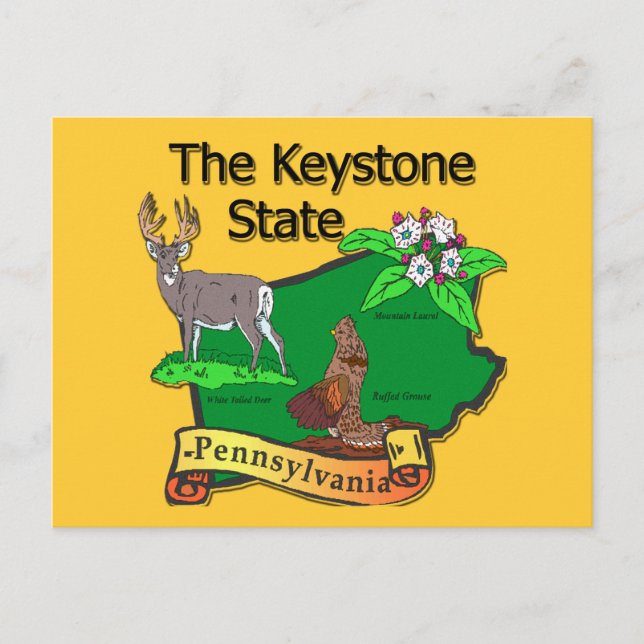 Pennsylvania The Keystone Staat Bird Deer Blume Postkarte (Vorderseite)