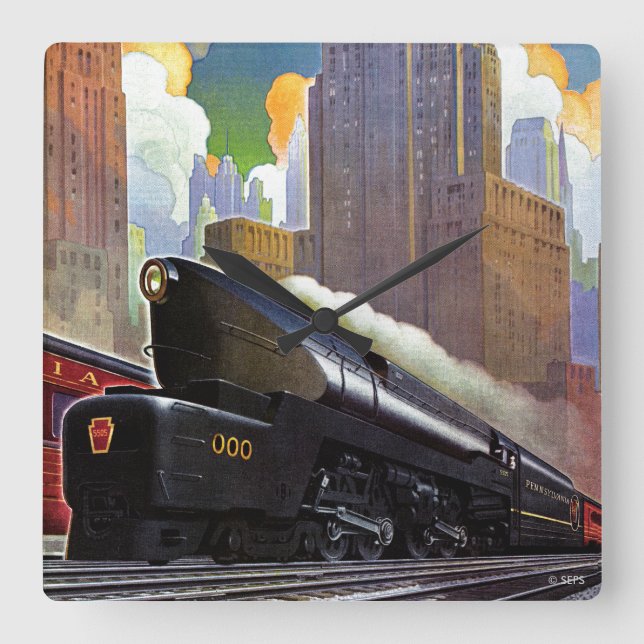 Pennsylvania Train von unbekannt Quadratische Wanduhr (Vorderseite)