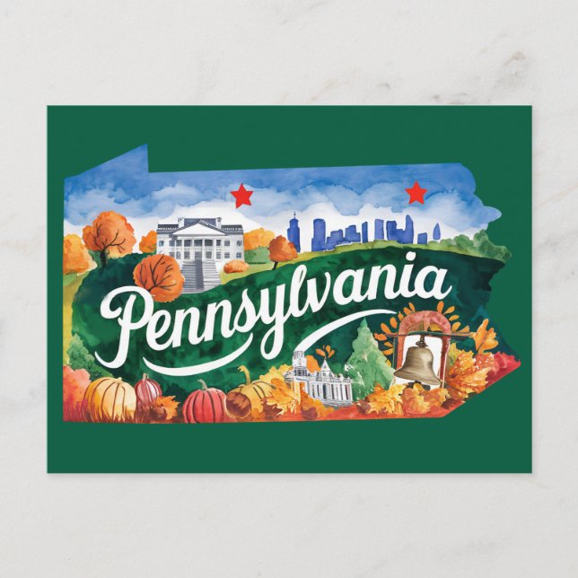 Pennsylvania USA State Shaped Vintage Postkarte (Vorderseite)