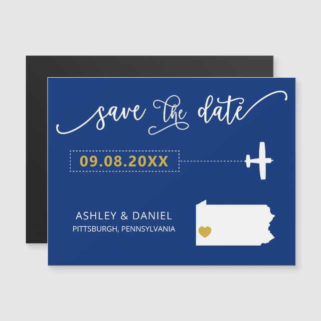 Pennsylvania Wedding Save the Date Card, Map Magneteinladung (Vorne/Hinten)