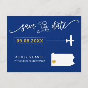 Pennsylvania Wedding Save the Date Map Postcard Postkarte
