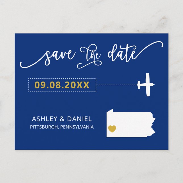 Pennsylvania Wedding Save the Date Map Postcard Postkarte (Vorderseite)