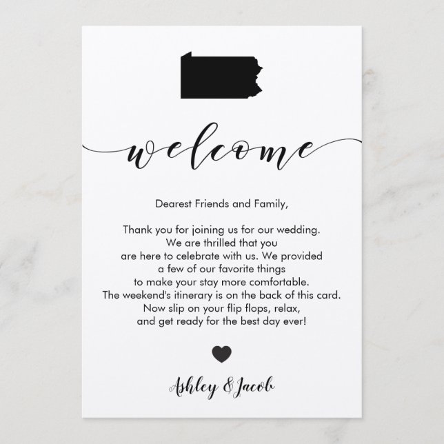 Pennsylvania Wedding Welcome Letter & Itinerary Programm (Vorderseite)
