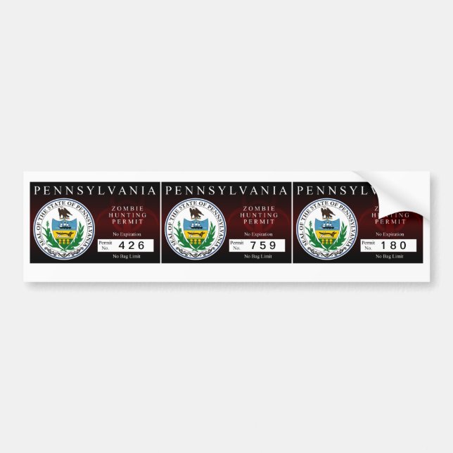 Pennsylvania-Zombie-Jagd-Erlaubnis Autoaufkleber (Vorne)