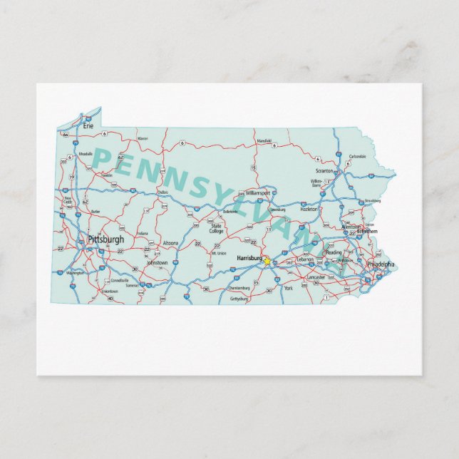 Pennsylvania Zwischenstaatliche Karte Postkarte (Vorderseite)