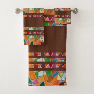 Penny Brown Mosaic Pattern Badhandtuch Set