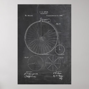 Penny Farthing Bicycle Blueprint Poster