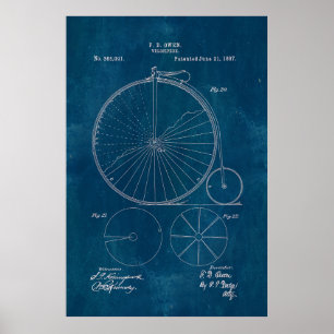 Penny Farthing Bicycle Blueprint Poster