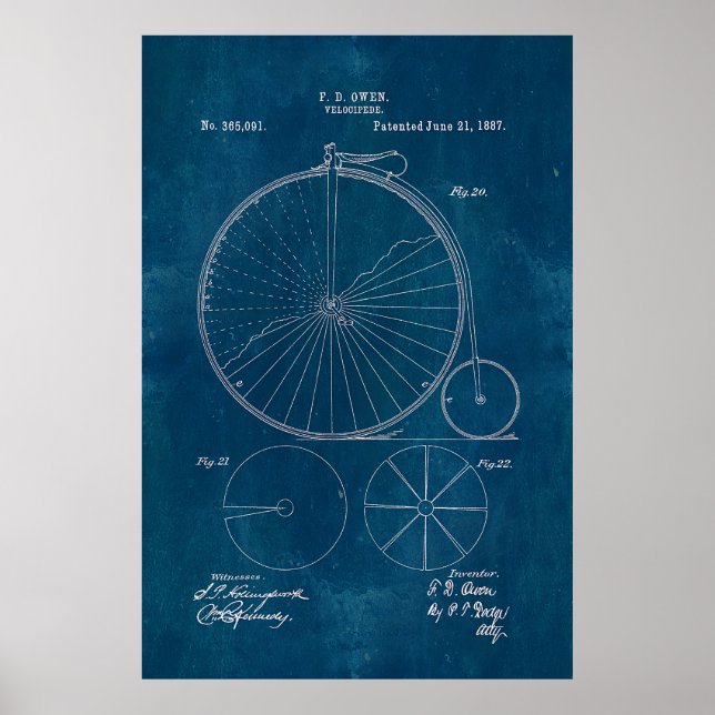 Penny Farthing Bicycle Blueprint Poster (Vorne)