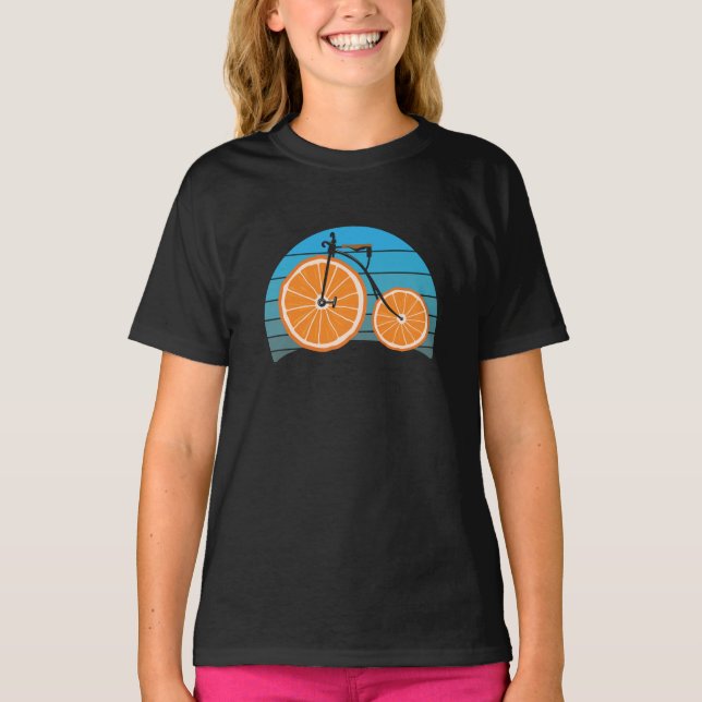 Penny Farthing Bicycle Orange Wheels T-Shirt (Vorderseite)