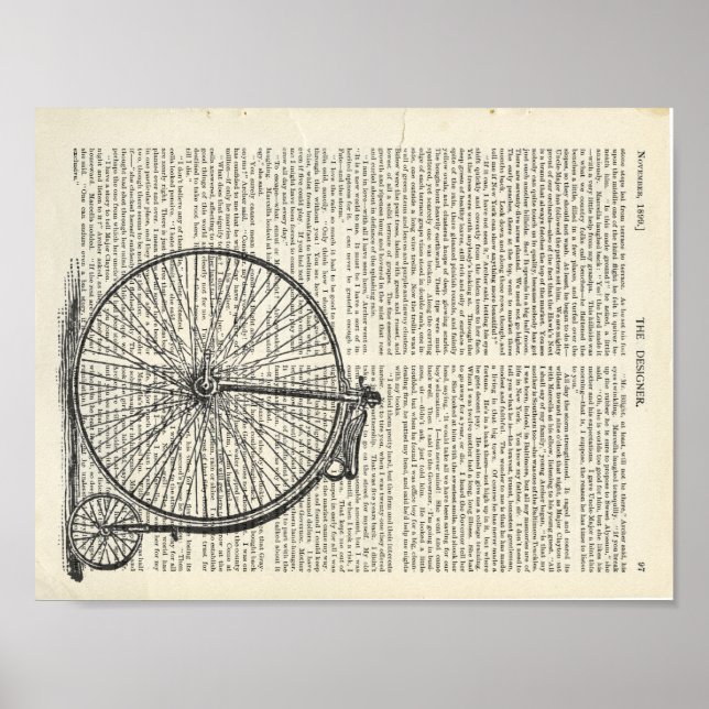 Penny Farthing Buchseite Kunst Poster (Vorne)