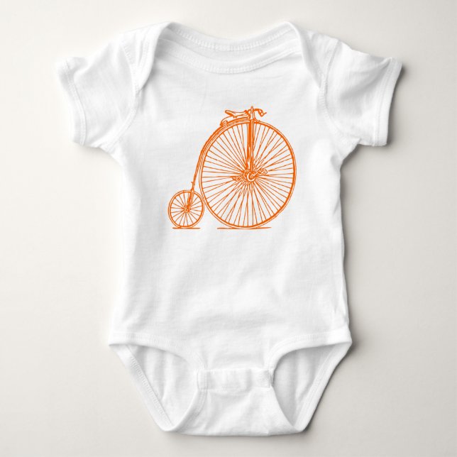 Penny Farthing - Orange Baby Strampler (Vorderseite)