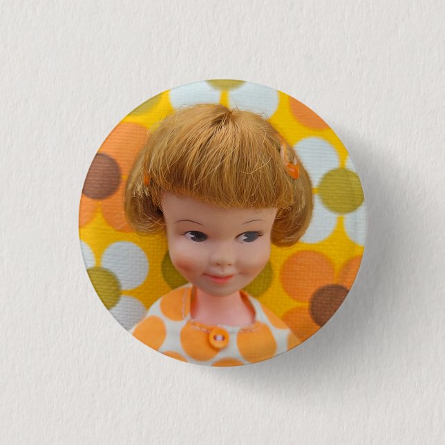 Penny Flower Power Gelb und Olivgrün Button (Vorderseite)