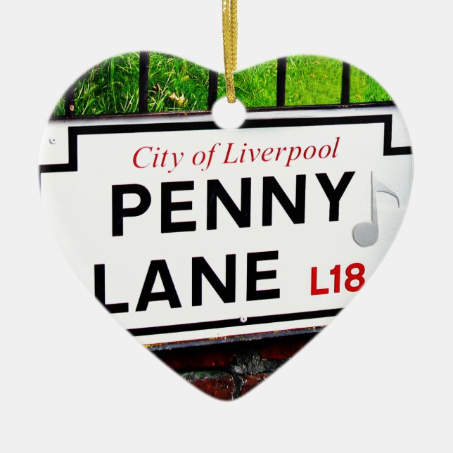 Penny Lane signiert von der Stadt Liverpool Englan Keramikornament (Vorne)