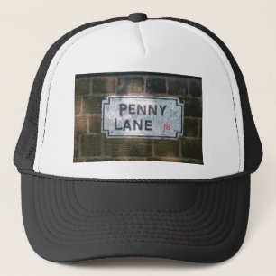 Penny-Weg-Straßenschild, Liverpool Großbritannie Truckerkappe