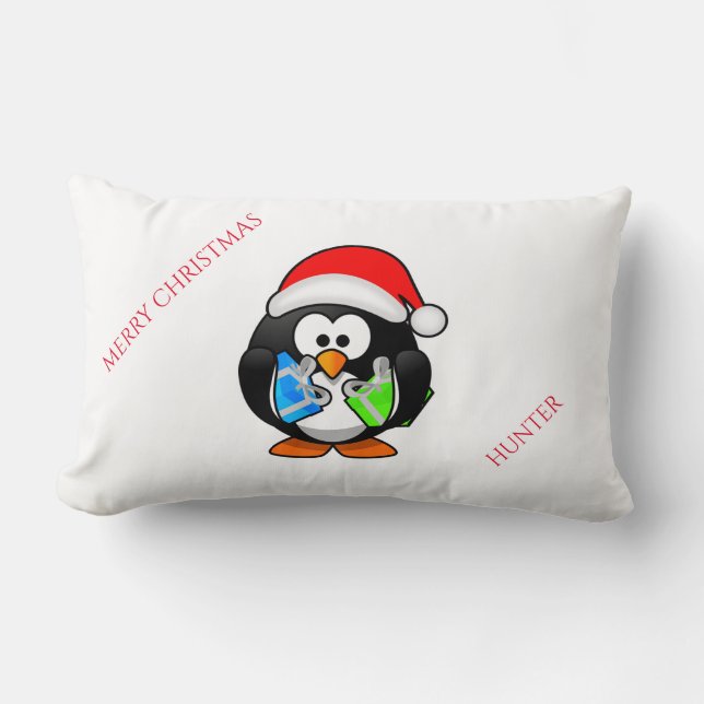 Penquin personalisierte Weihnachten werfen Kissen. Lendenkissen (Vorderseite)