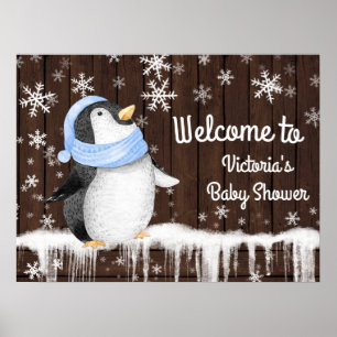 Penquin Snowflake Boy Winter Baby Duschzeichen Poster
