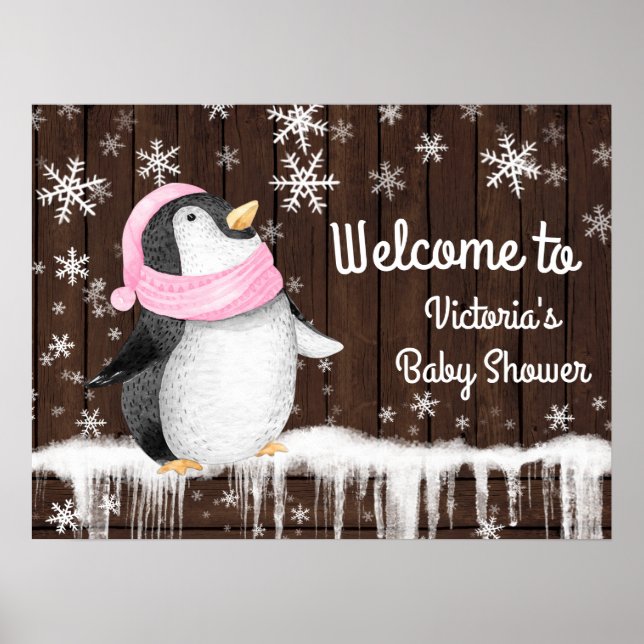 Penquin Snowflake Winter Baby Duschzeichen Poster (Vorne)