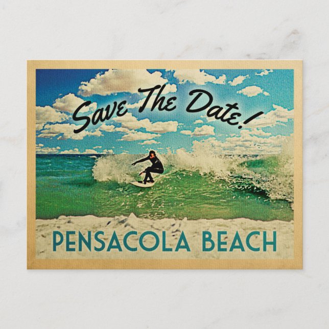 Pensacola Beach Save the Date Florida Surfing Ankündigungspostkarte (Vorderseite)