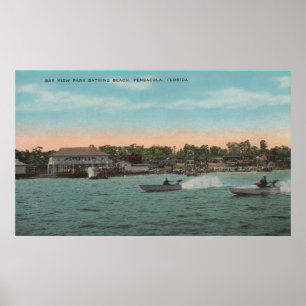 Pensacola, FL - Bucht-Ansicht des Strandes mit Poster