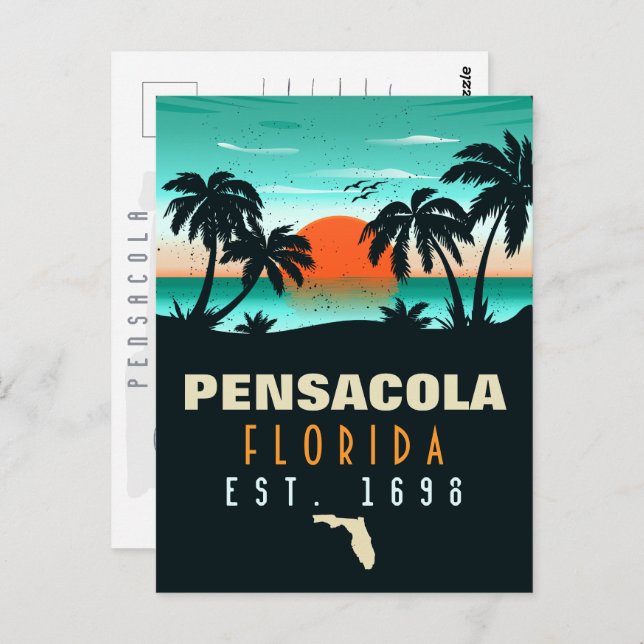 Pensacola Florida tropisches Retro Sunset Souvenir Postkarte (Vorne/Hinten)