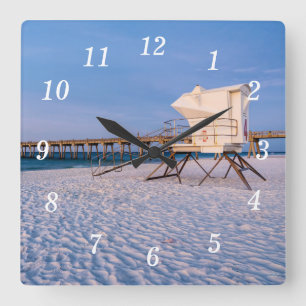 Pensacola Morning Rettungsschwimmer und Pier Quadratische Wanduhr