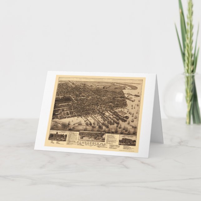 Pensacola, panoramische Karte FLs - 1885 (Vorderseite)