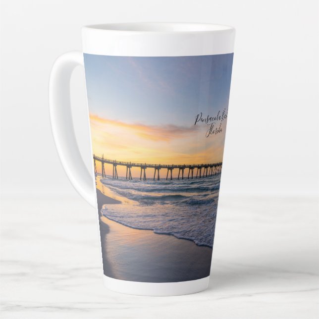 Pensacola Pier Shoreline Sunrise Latte Tasse (Linke Ecke)