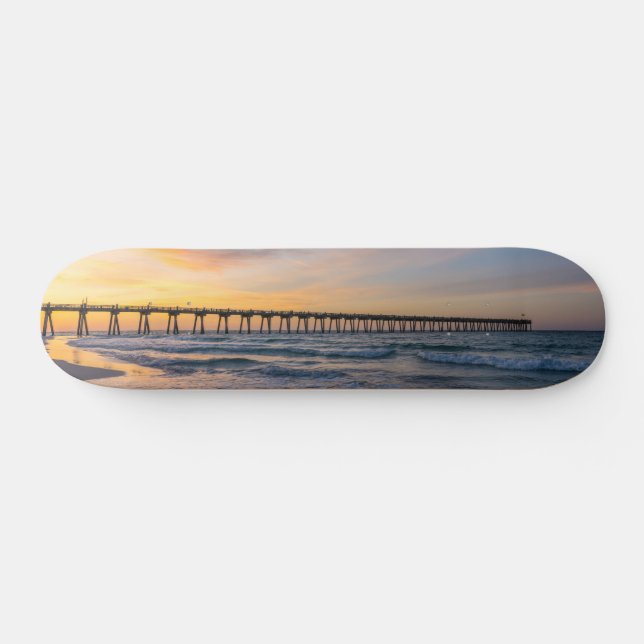 Pensacola Pier Shoreline Sunrise Skateboard (Horizontal)