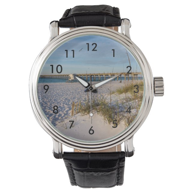 Pensacola Sand Dunes Pier Morning Wrist Watch Armbanduhr (Vorderseite)
