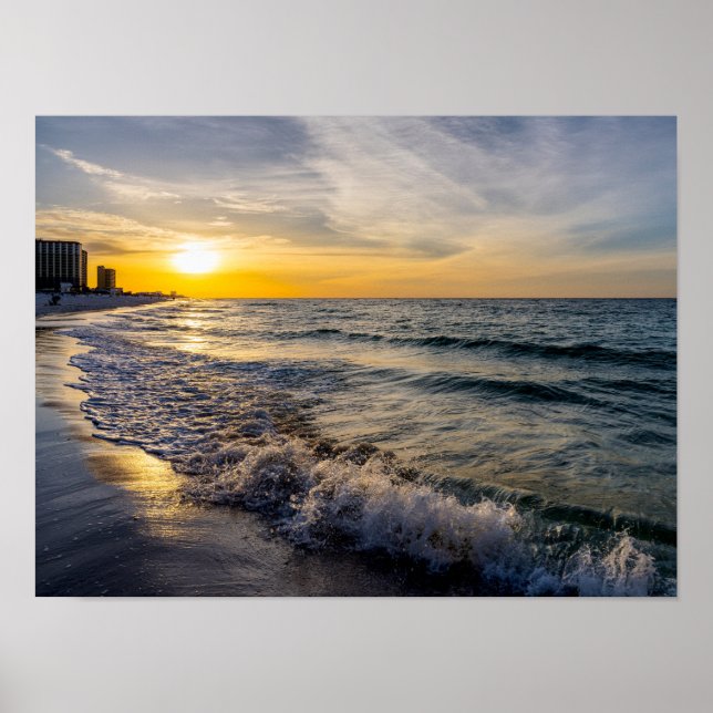 Pensacola Splashing Waves Sunrise Poster (Vorne)